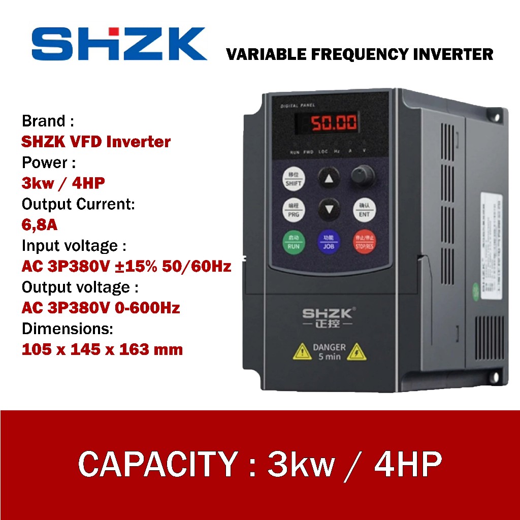 Inverter SHZK 4 HP 3KW 380V 3Phase 3P VFD Variable Frequency Drive