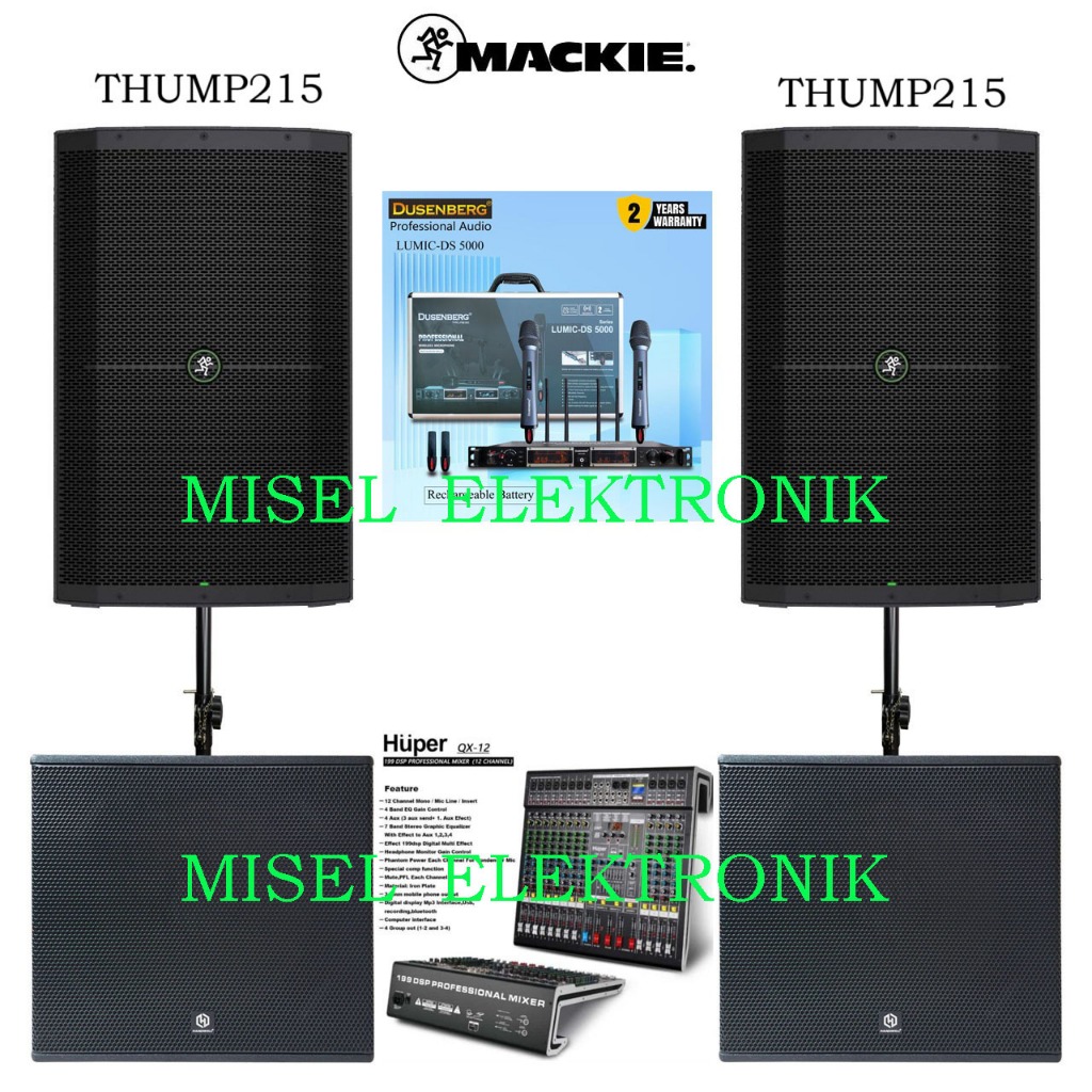 Paket Sound System Speaker Aktif 15 Inch Mackie Thump215 / Thump 215 Mixer Huper 12 Ch
