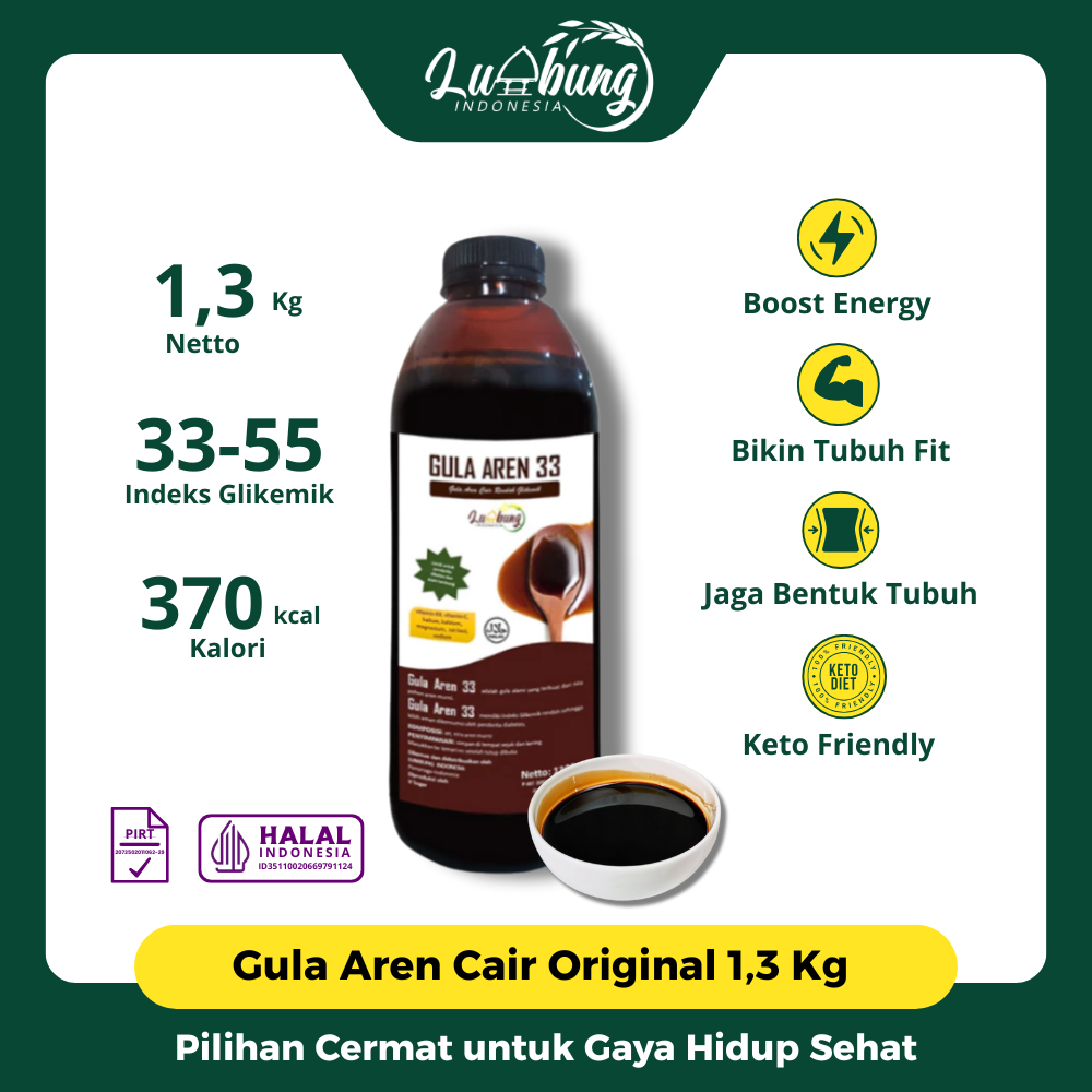 

Lumbung Indonesia Gula Aren 33 Cair 1,3 Kg - Premium Palm Sugar Asli Organik, Siap Saji