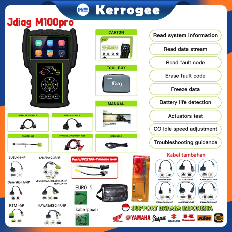 ReadyScanner JDiag M100 Pro Motor Scanner Support OBD1 OBD2 Untuk Semua Motor Alat Injeksi Motor