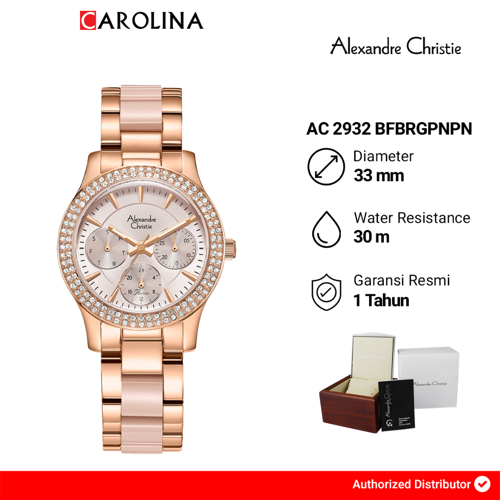 Jam Tangan Wanita Alexandre Christie Multifunction AC 2932 BFBRGPNPN Light Pink Dial Rose Gold Dual 