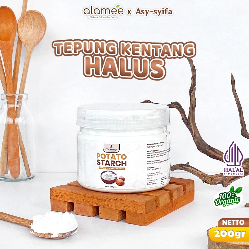 

ALAMEE Tepung Kentang Halus Potato Starch Tepung Kue PREMIUM Mashed Long Potato Powder 200gr