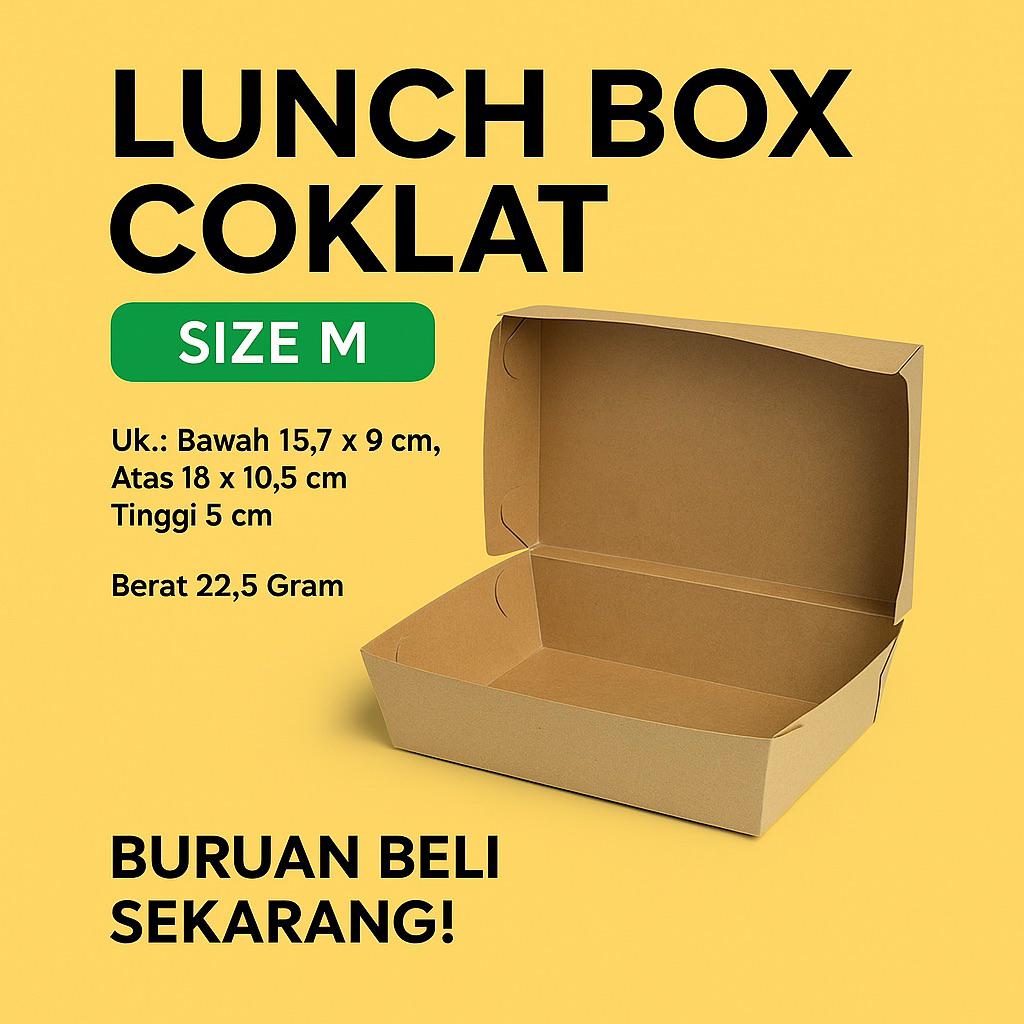 Lunch Box Kertas Coklat M / Kotak Makan Kraft Food Grade Ramah Lingkungan – Isi 100 pcs Lunch Box Pa