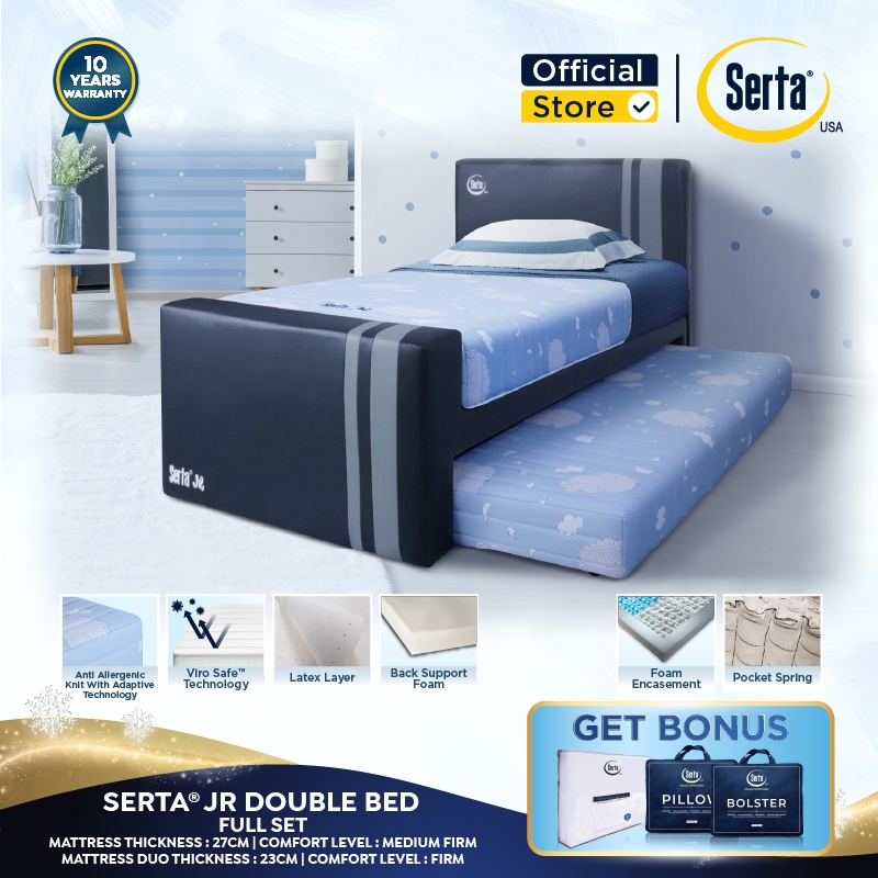 SERTA JR Double Bed [Medium Firm] - Kasur Spring Bed with Cooling Tech [Full Set]