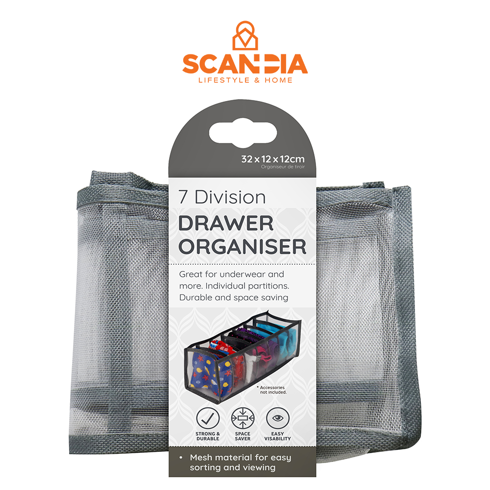 

SCANDIA Kotak Penyimpanan Sekat Drawer Organiser 7 Division Grey (US3303)