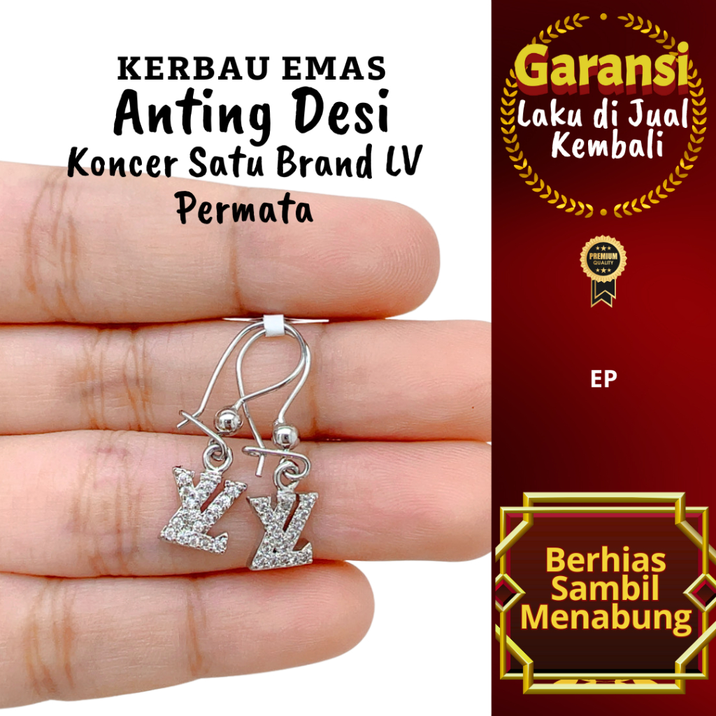 A 1062 Kerbau Emas Anting Desi Koncer Satu Brand LV Permata Warna Emas Putih
