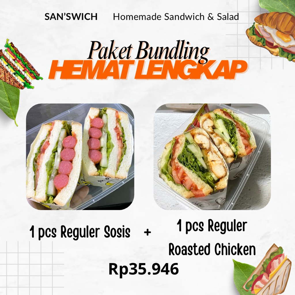 

1 Pcs Reguler Sosis + 1 Pcs Reguler Roasted Chicken - Paket Bundling HEMAT LENGKAP by San'swich