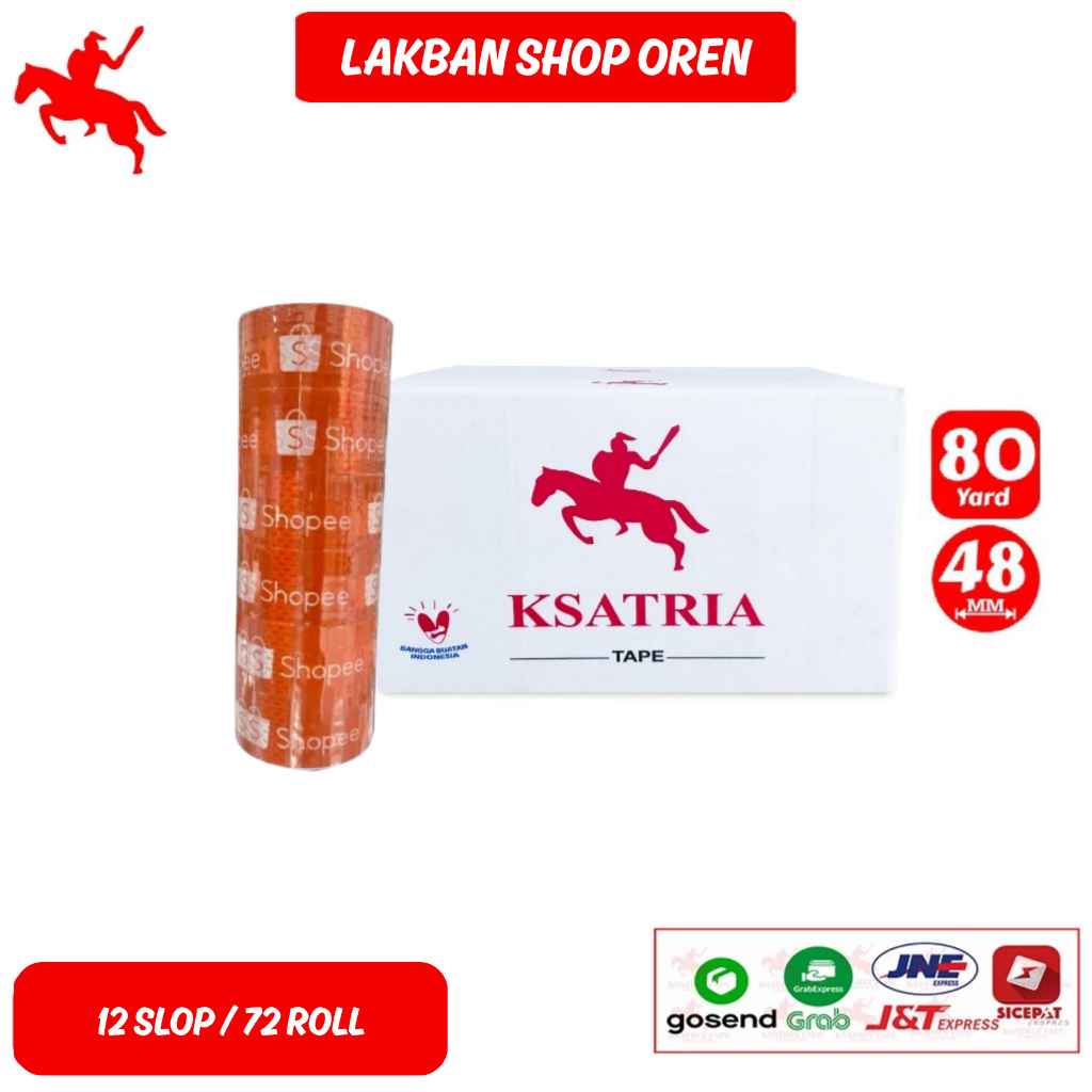 

1 DUS Lakban Ksatria Tape / Printing Shop Oren Dan Putih 48MM x 80 Yard