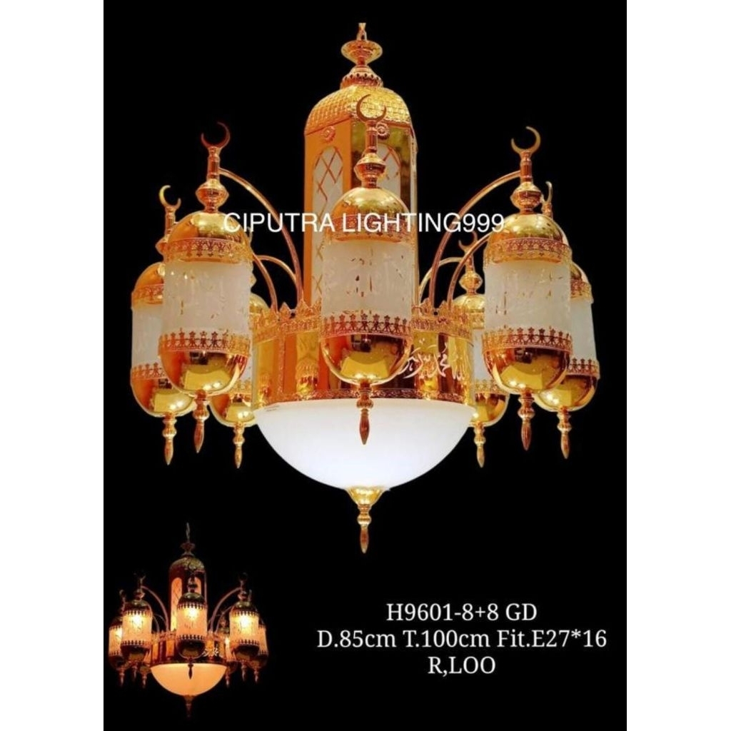 LAMPU GANTUNG HIAS TURKI MASJID MUSHOLLAH NABAWI LAFADZ DIAMETER 85 CM MEWAH