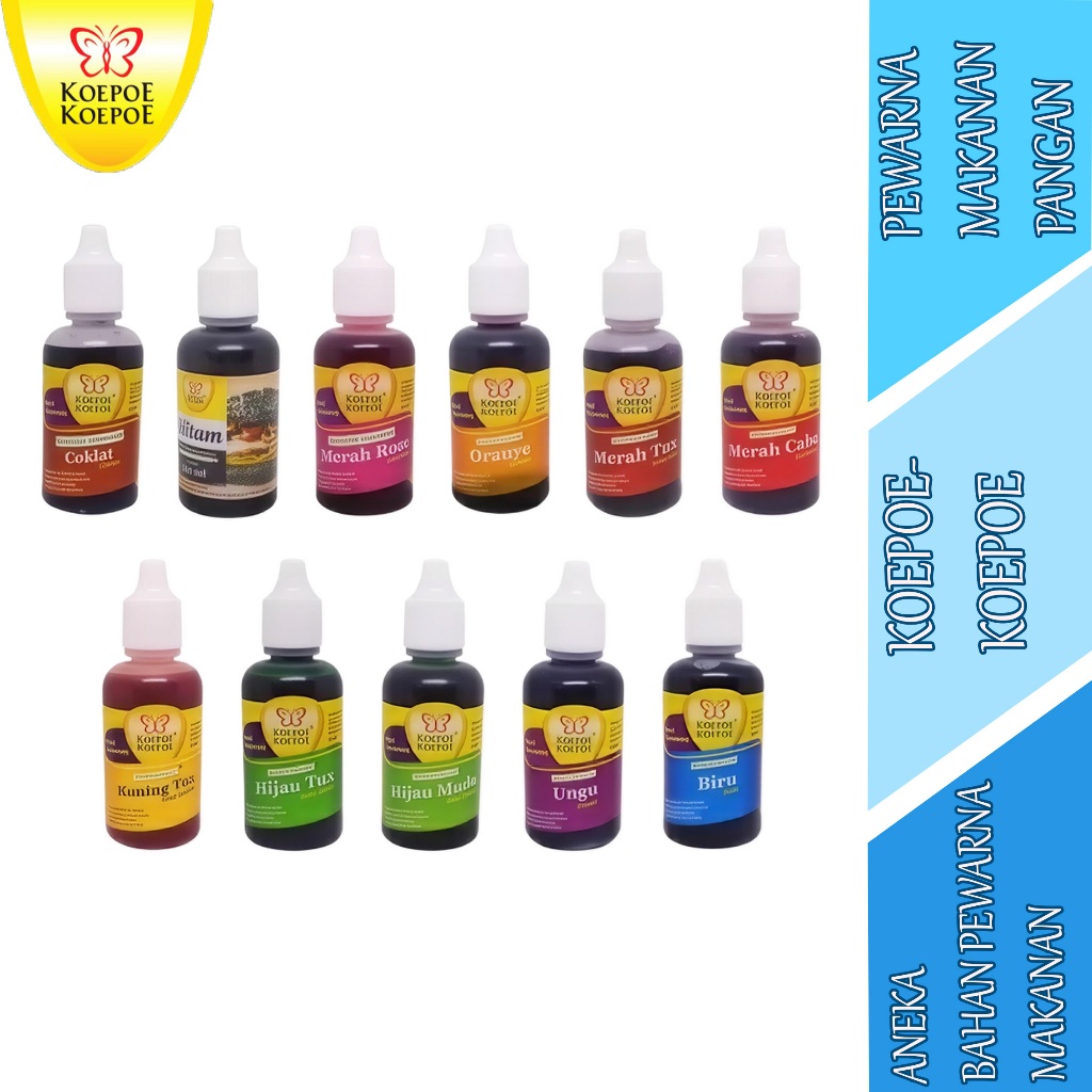 

Aneka Bahan Pewarna Makanan - Koepoe-Koepoe - Pewarna Makanan Pangan - 30ml
