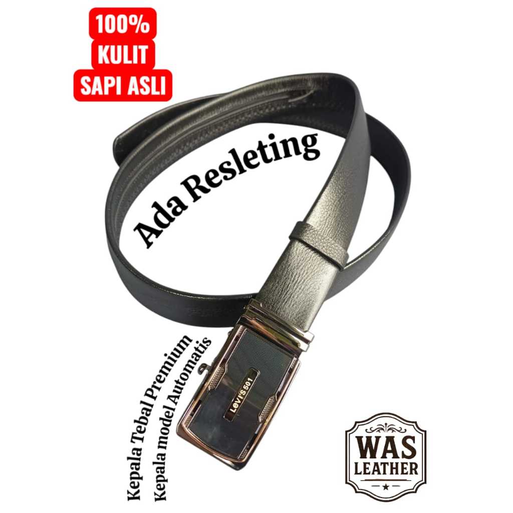 Ikat Pinggang Resleting Kulit Asli Kepala Model Automatis, Sabuk Jimat