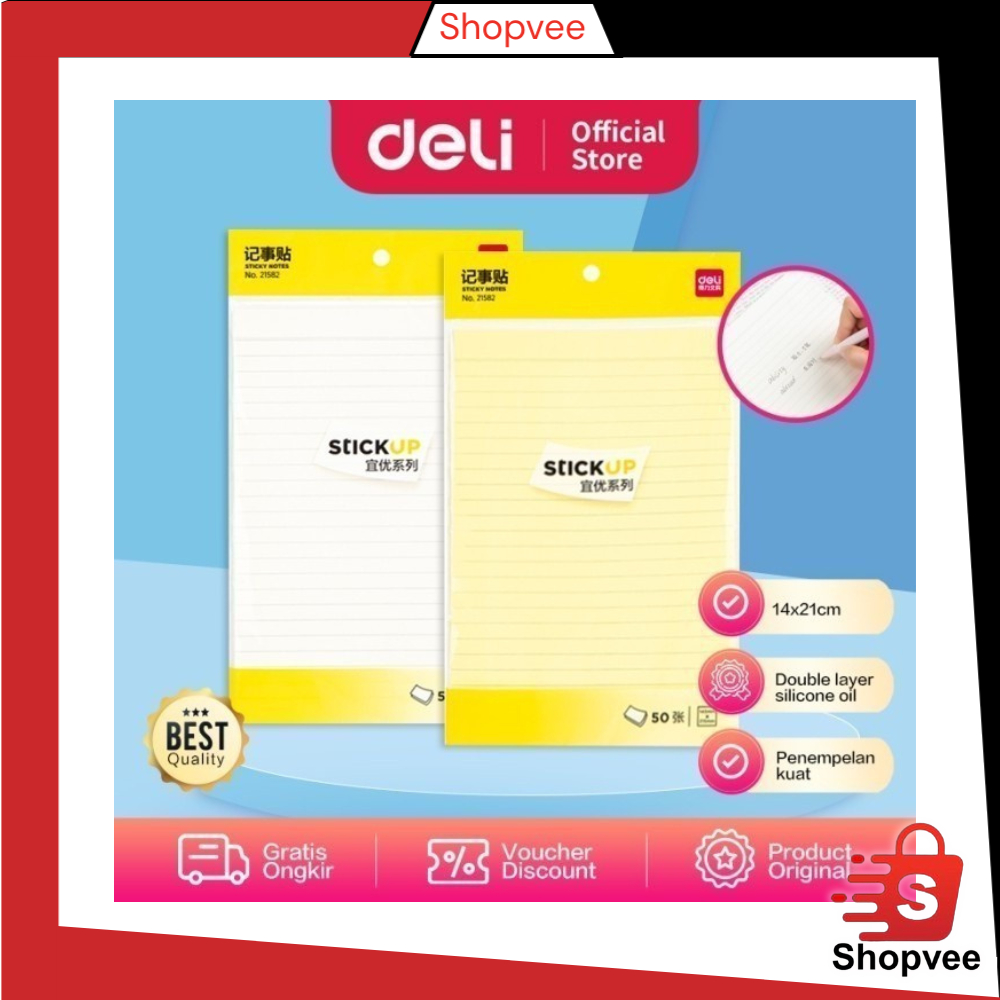 

Shopvee DELI043 Sticky Notes / Memo Tempel Bergaris 50 lembar 20cm Lem Kuat 21582 Y1683