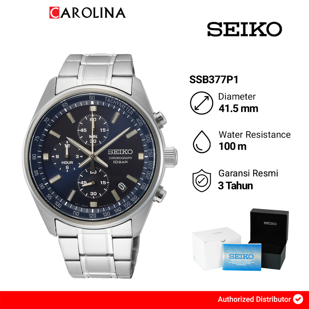 Jam Tangan Pria Seiko Chronograph SSB377P1 Dark Blue Dial Stainless Steel Strap