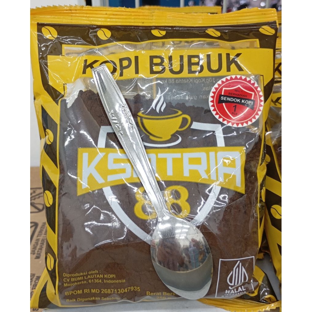 

Kopi bubuk ksatria 88 kemasan 250gr hadiah sendok