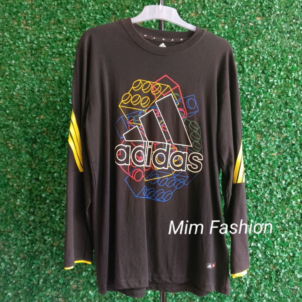 KAOS HITAM PRIA ADIDAS LEGO LENGAN PANJANG THREE STRIPES ( L )
