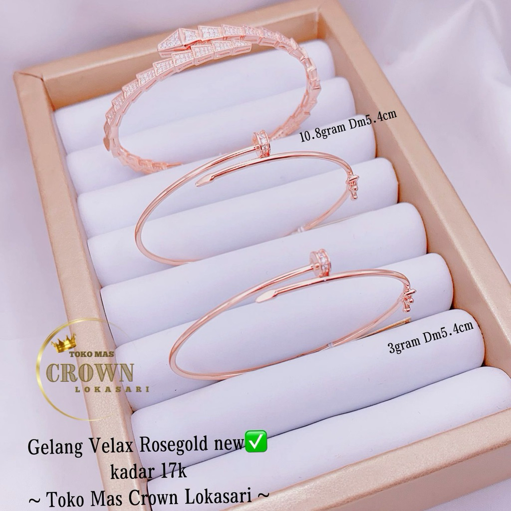 GELANG BANGLE PAKU MINI ROSEGOLD EMAS 17K
