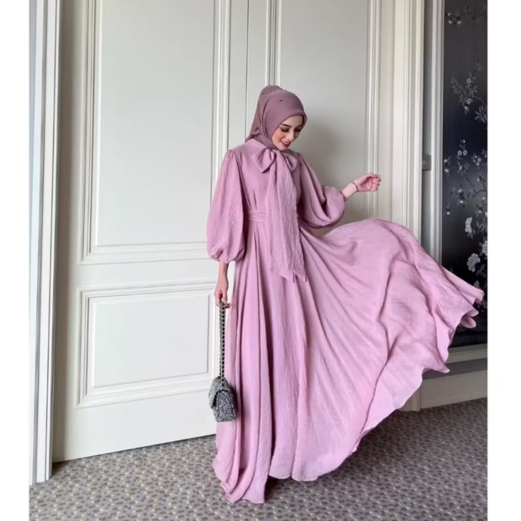 Gamis Panjang Coklat Gamis Wanita Kekinian  Aluna Jumbo Polos Terbaru Gamis Lebaran Syar'i Santri Po