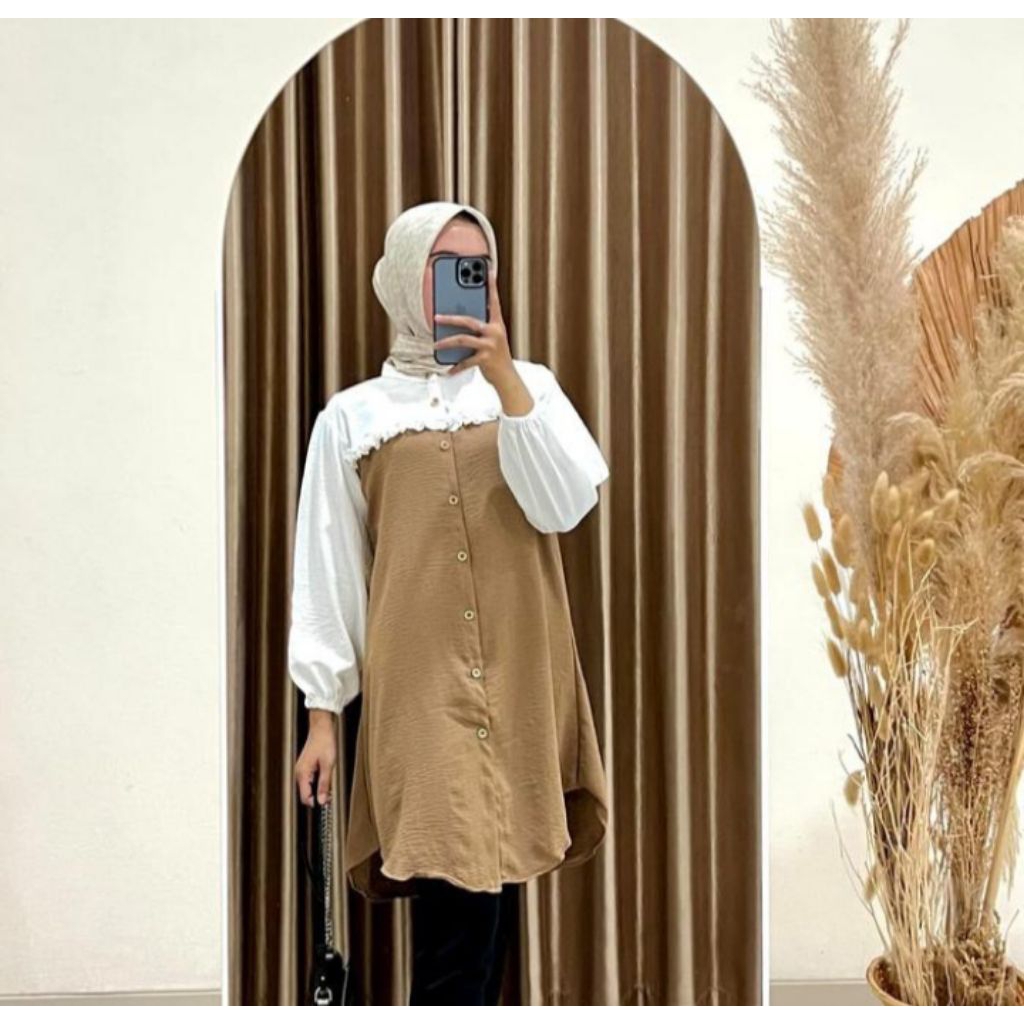 Tunik Elegan Simple wanita Kekinian Tunik EZZHA 2025 aesthetic Hijab Terbaru Remaja Basic Crinkle Ai