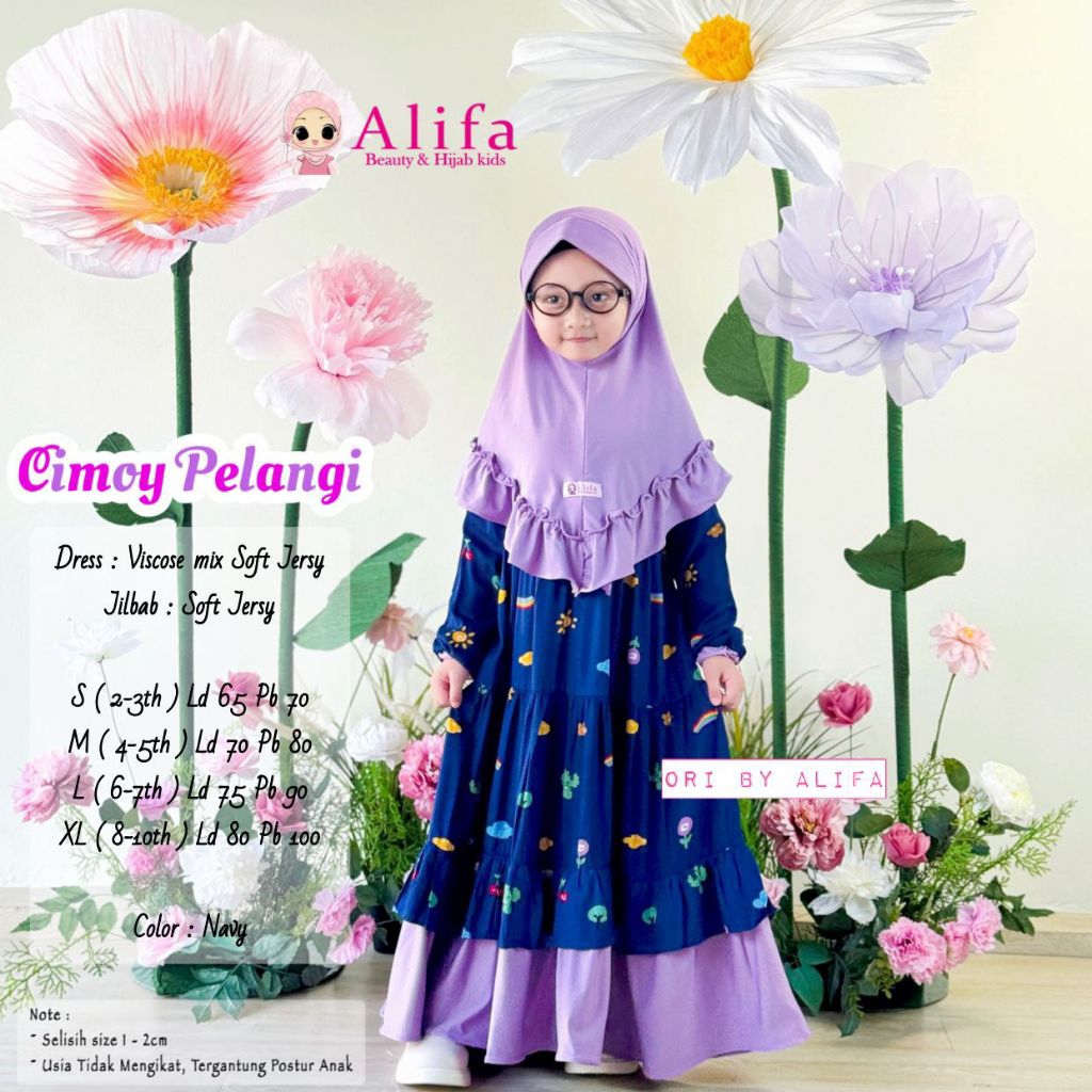 Cimoy Pelangi Gamis Anak Muslimah set hijab Murah terbaru