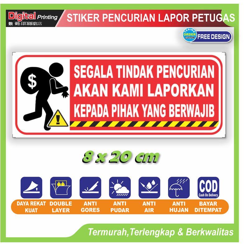 

Stiker tulisan pencurian akan dilaporkan pihak berwajib sticker anti maling keamanan toko dll