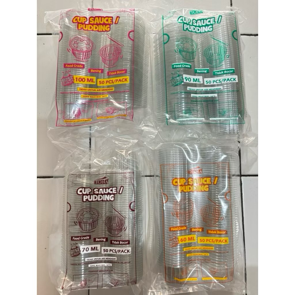 cup sauce mika pudding tona 60/70/90/100 kotak(persegi) isi 50 pcs
