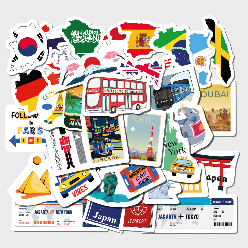 

48 pcs Stiker Traveling Vacation Aesthetic - Water Resistant Sticker Pack untuk Dekorasi DIY, Laptop, Jurnal, Case HP dan Tab