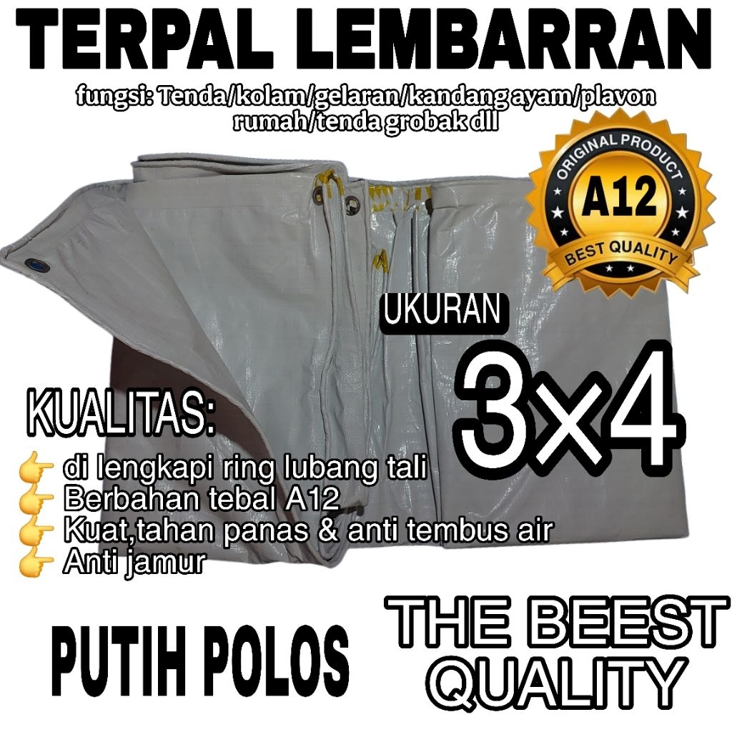 TERPAL TENDA A12 Korea warna PUTIH POLOS kualitas waterproff kuat,tahan lama,anti air & tahan panas