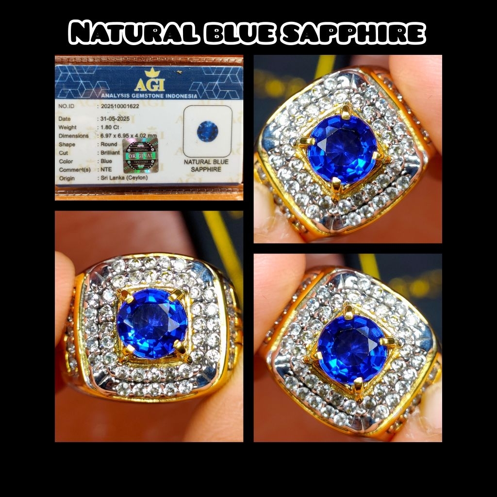 natural cincin permata blue sapphire NTE Ceylon