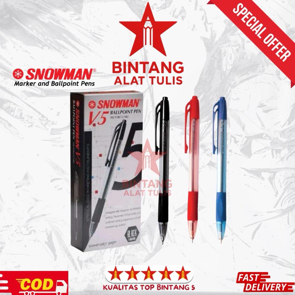 

[PCS] Pulpen Snowman V5 Ballpoint 0.7mm | Varian Hitam, Merah, Biru