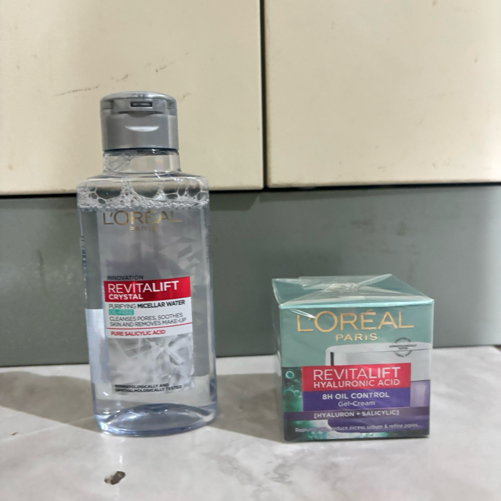 Loreal Paris micellar water oil-free 95ml // loreal revitalift hyaluronic acid 8h oil control gel cr