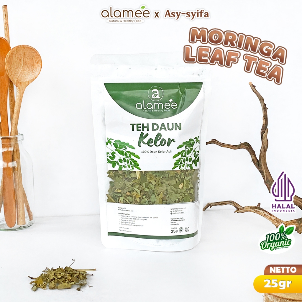 

ALAMEE Teh Daun Kelor Herbal Alami Moringa Tea Flower Asli Kering Organik Siap Seduh Minum 25gr