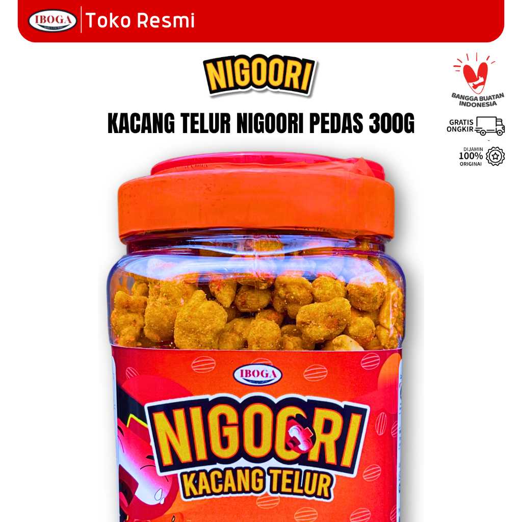 

Snack Camilan kacang Telur Gurih Telor Murah kemasan Toples 300g NIGOORI Rasa Pedas
