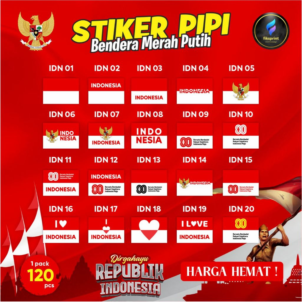 

Stiker Pipi HUT RI Ke-80 Tahun Bendera Merah Putih / Sticker Pipi Kemerdekaan 17an Pancasila I Love Indonesia