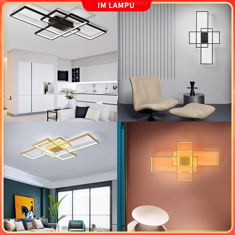 (Remote)Lampu plafon persegi panjang LED ruang tamu/ruang makan/lampu utama kamar tidur 3 warna