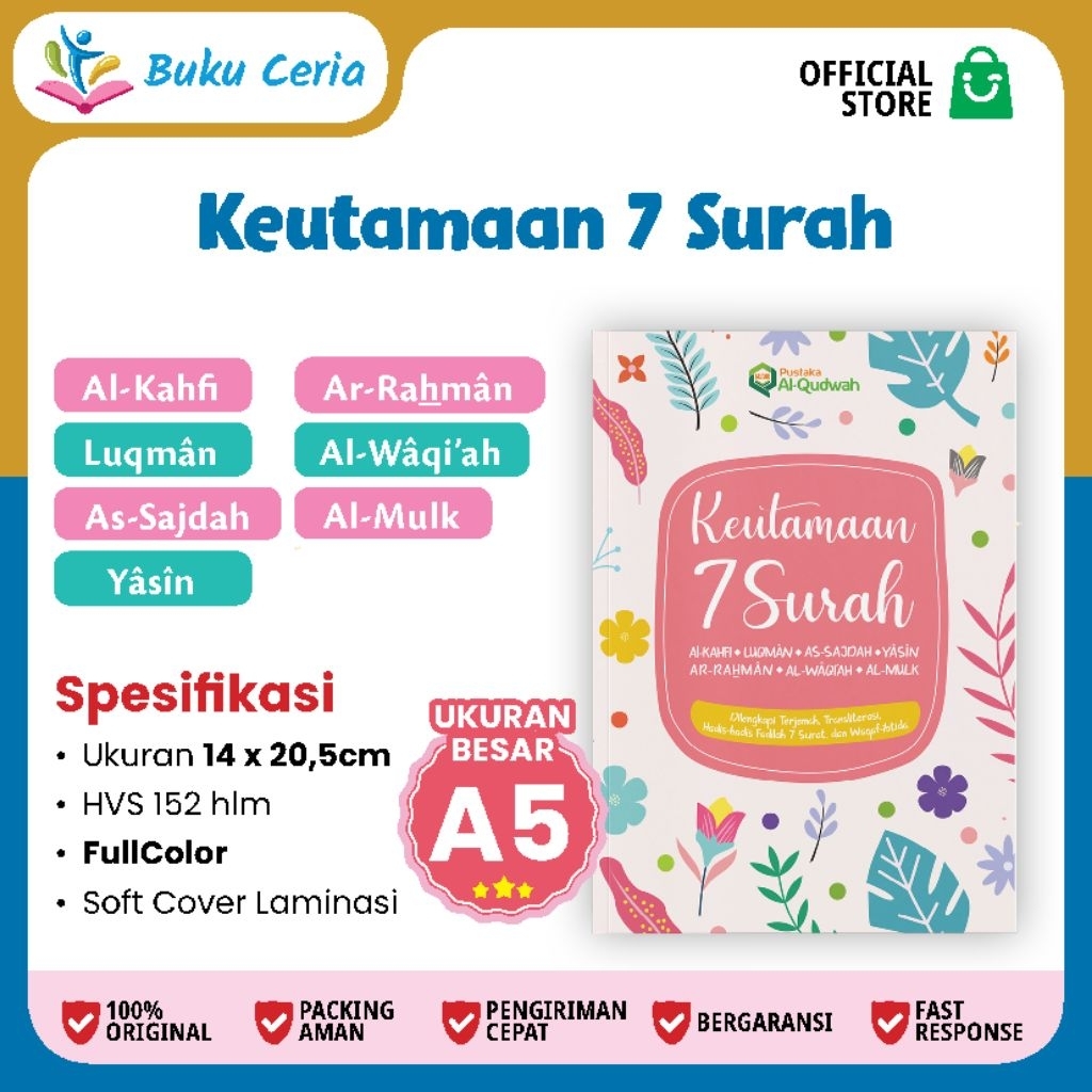 BEST SELLER Keutamaan 7 Surah Pilihan A5 || Surah mustajab | Surah Al Quran | Buku Muslimah | Buku K