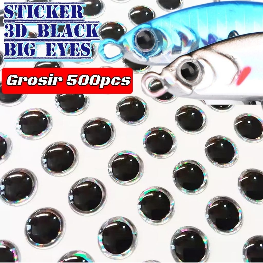 Grosir 500pc Sticker Mata Ikan 3D Black Big Eyes Mata Ikan Jig Lure Assist Hook