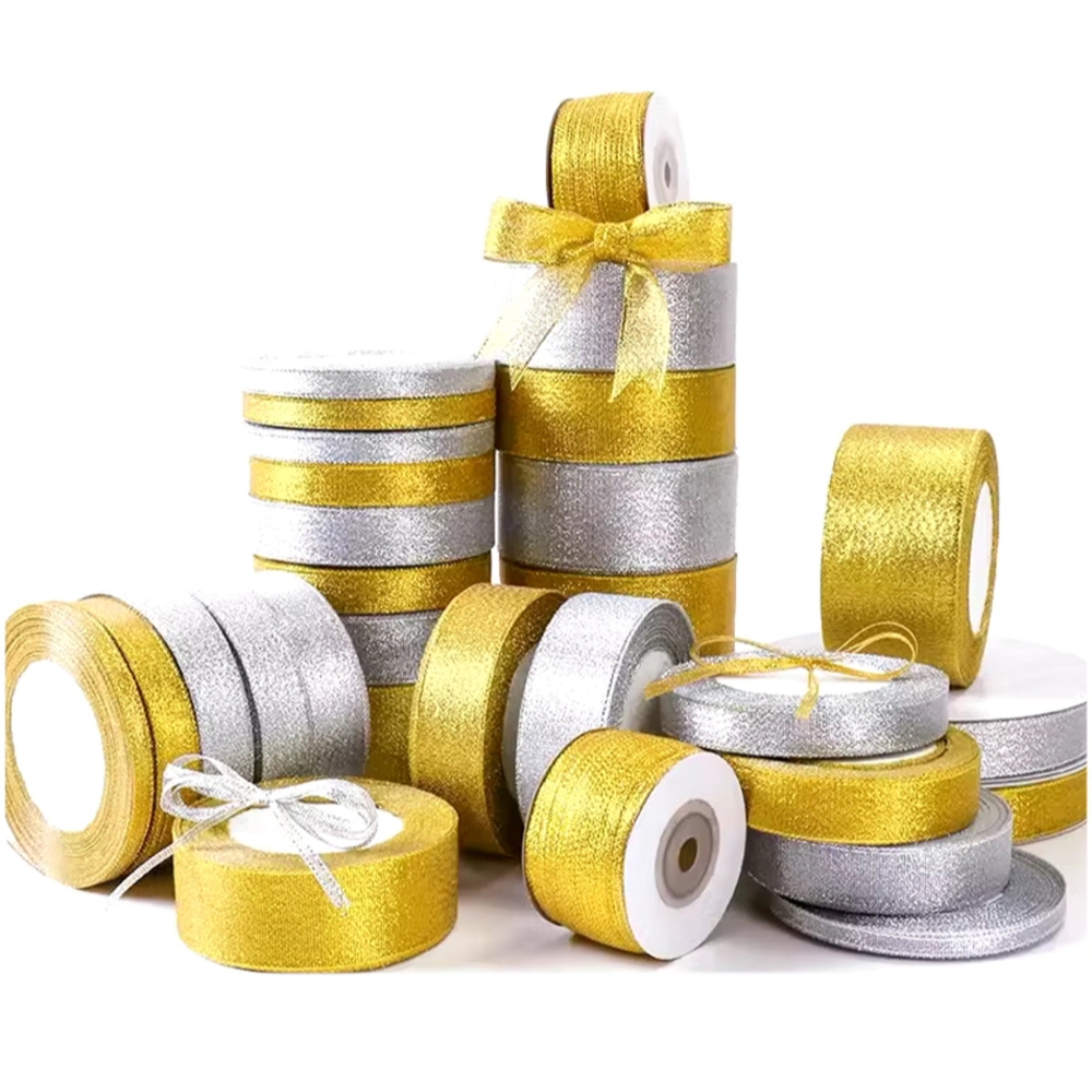 

COD Joy KTB Pita Emas Perak 1 Roll Gold Silver Glitter Satin Ribbon Crafts