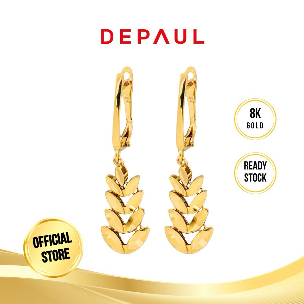 Anting Emas 8K Leaf Series (Koleksi Perhiasan Gold Fashion DEPAUL Jewellery)