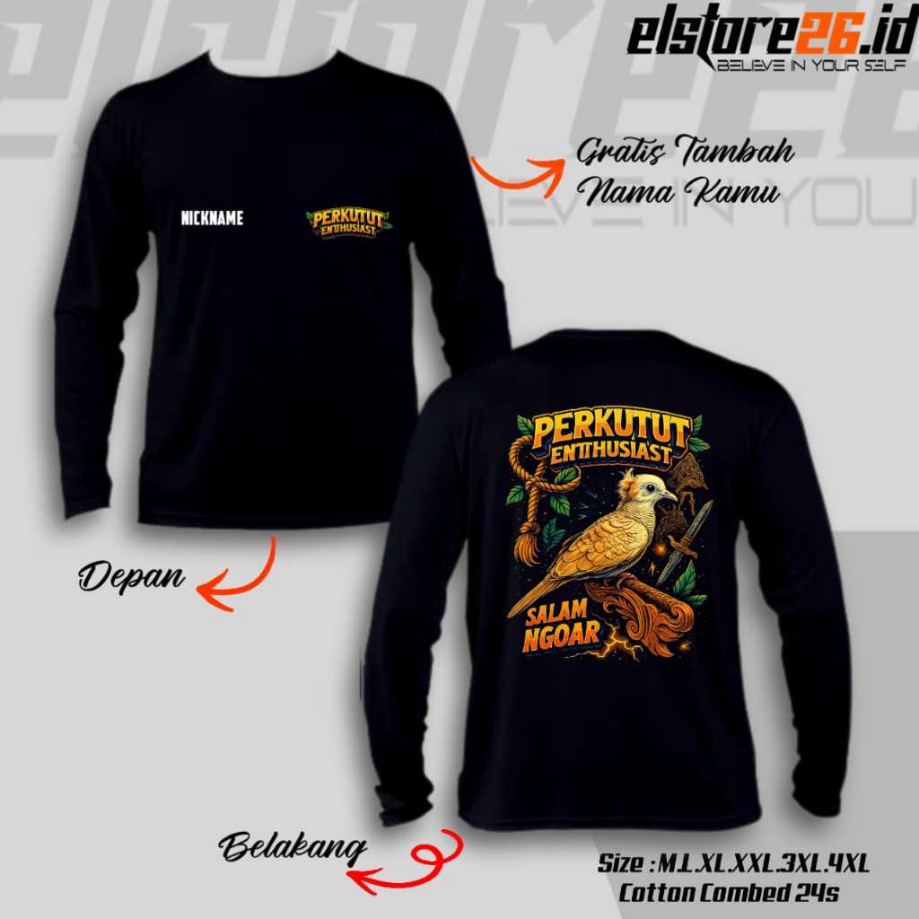 ELSTR26 Baju Kaos PERKUTUT  | Free Tambah Nama Kamu | Kaos Lengan Panjang Kicau Mania | Baju Burung 