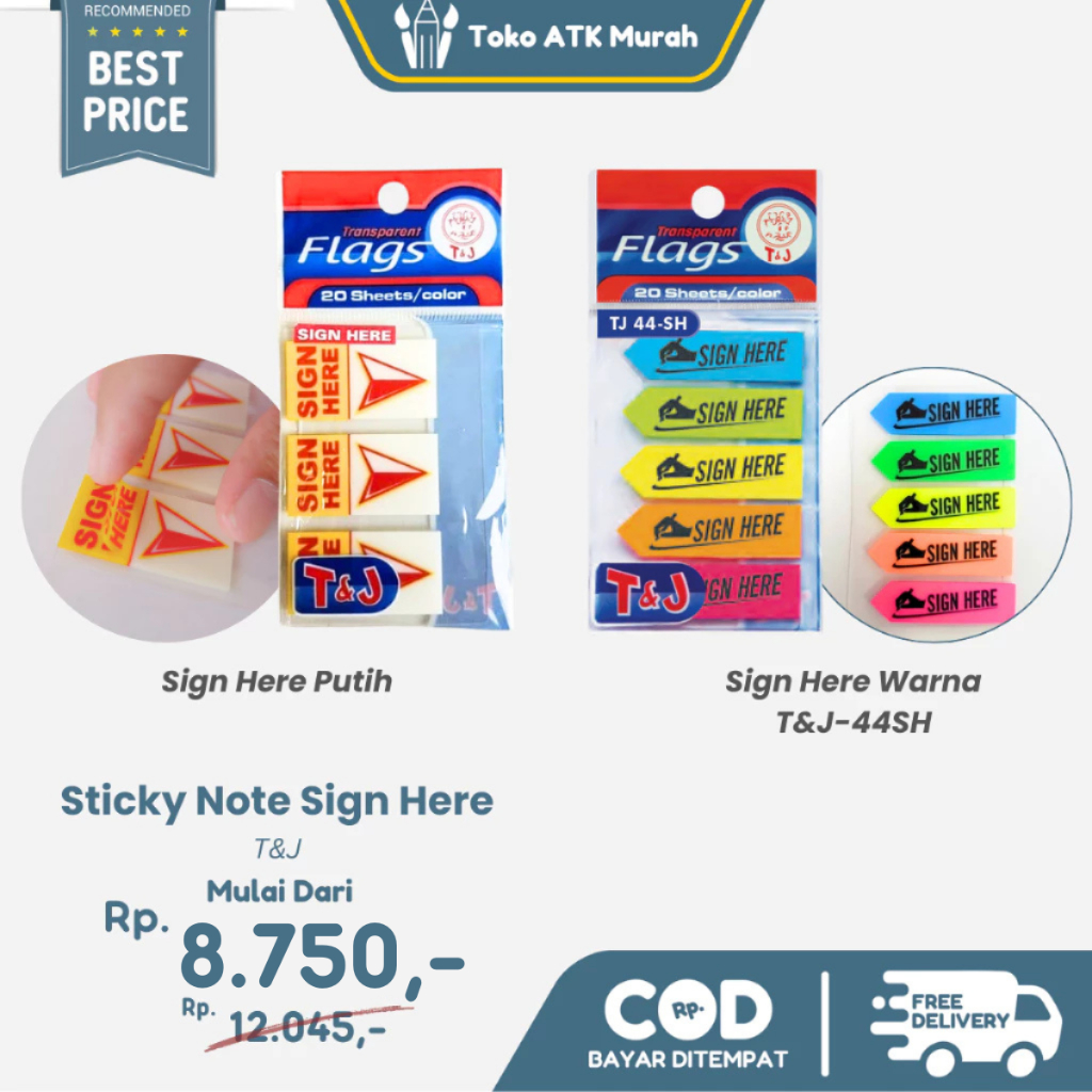 

Sticky Note Penanda 5 Warna Sign Here T&J 44-SH / Sticky Note T&J Sign Here Putih