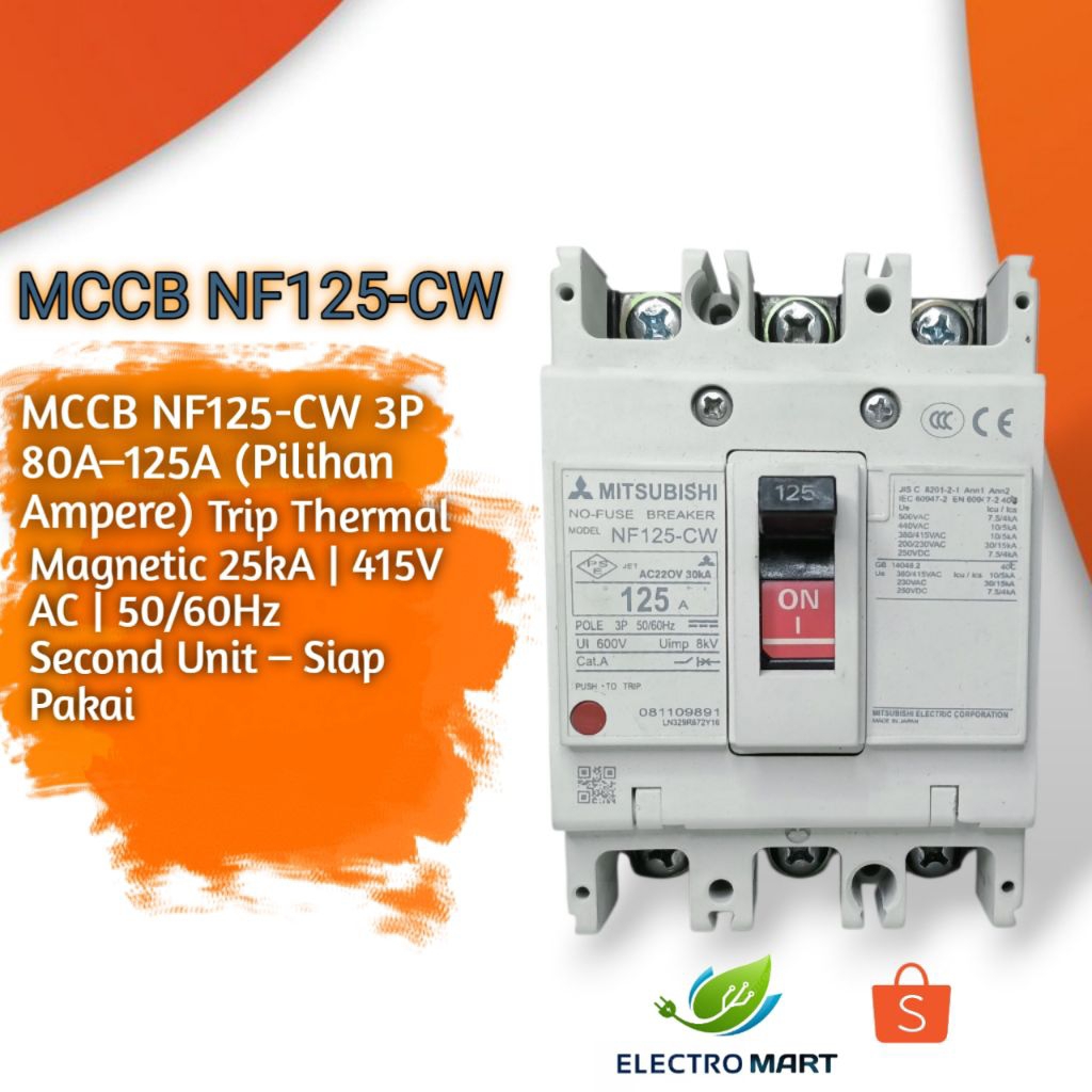 MCCB BREAKER MITSUBISHI 3P 80A 100A 125A