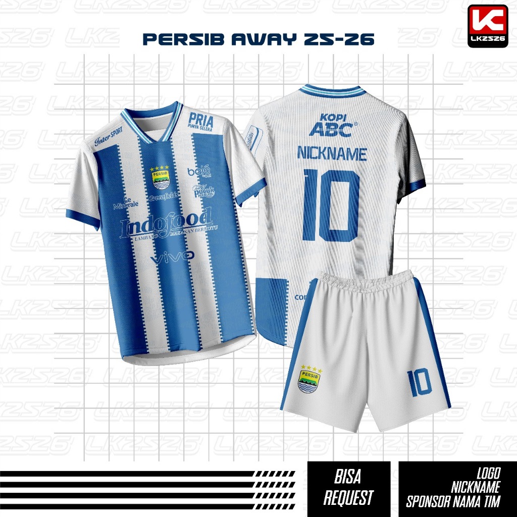 Jersey Bola PERSIB LIGA TERBARU MUSIM 2025/2026 Putih Full Print Sport / Jersey Persib Away 2025/202
