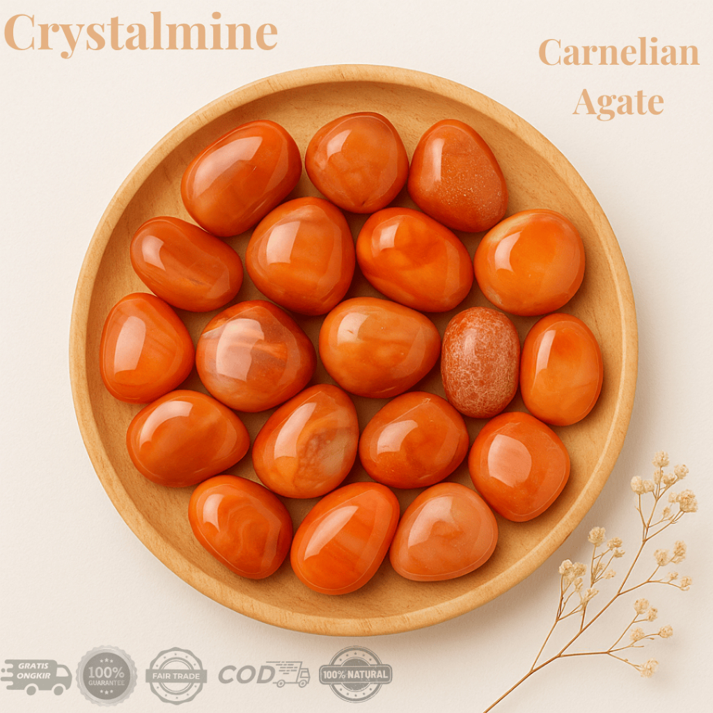 CRYSTALMINE Carnelian Agate Crystal Tumble / Natural Healing Stone Batu Alam Merah Alami Delima