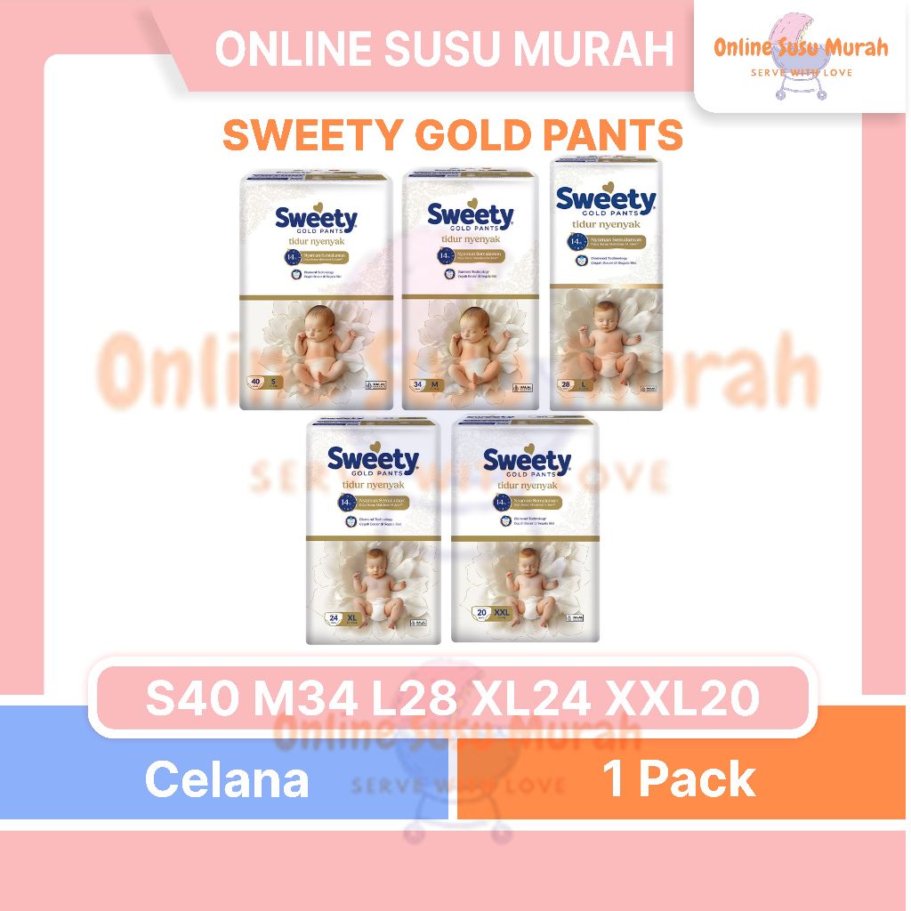 SWEETY GOLD PANTS S40 M34 L28 XL24 XXL20 POPOK BAYI CELANA S 40 M 34 L 28 XL 24 XXL 20 PPKS