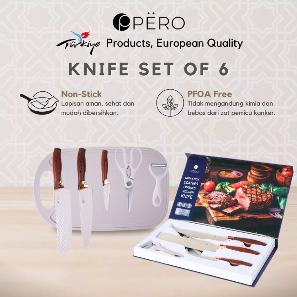 PERO Vicente Knife Set 6 | Pero Derin Wok Pan 24 cm | Penggorengan 24 cm | Wajan Panci Deepfry Grani