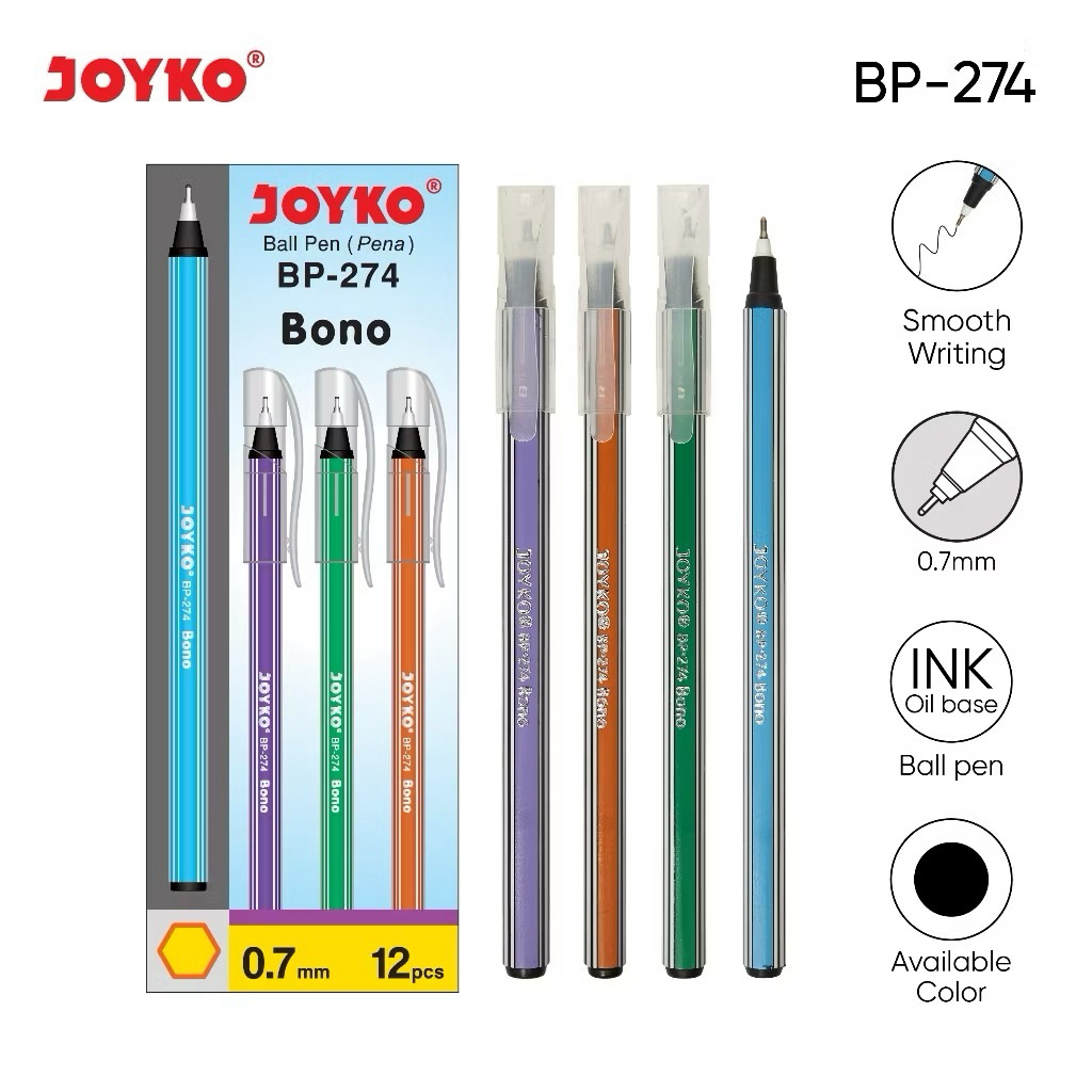 

Bolpen Joyko BP-274 Bono ECER / Pulpen Joyko 0.7 mm / Ballpoin Ulir Joyko / Ballpoin Lilin Joyko
