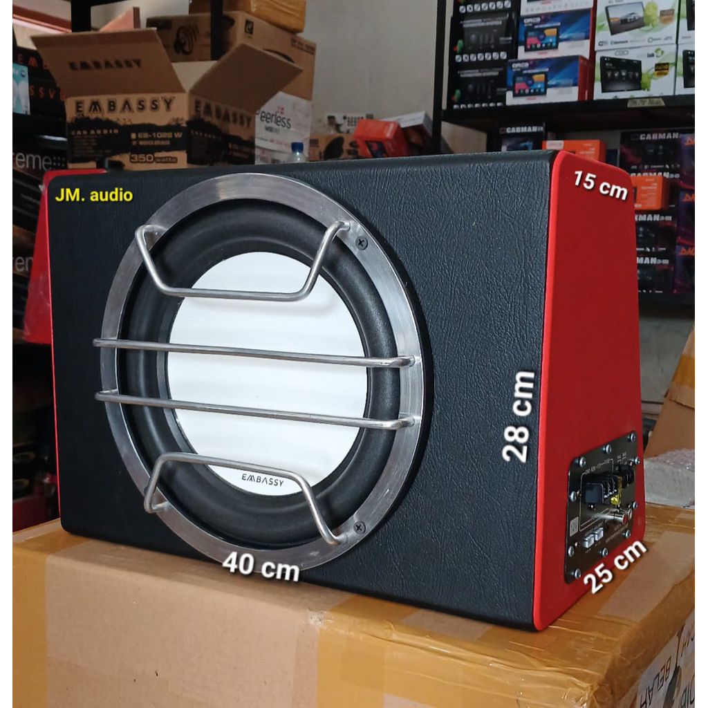 Speaker BASS BOX Active. 10inch EMBASSY 12Volt 350Watt (Mobil/rumahan) Universal