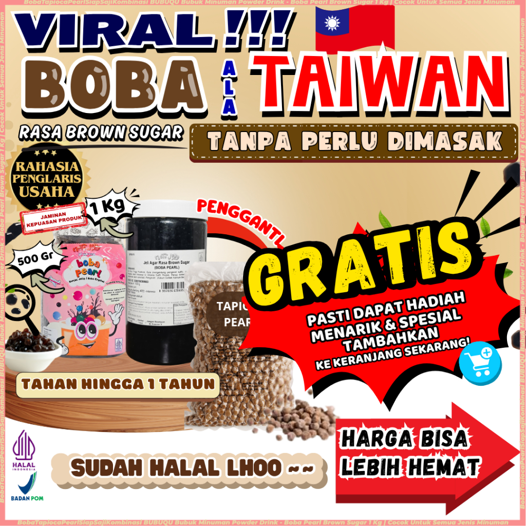 

BobaTapiocaPearlSiapSajiKombinasi BUBUQU Bubuk Minuman Powder Drink - Boba Pearl Brown Sugar 1 Kg | Cocok Untuk Semua Jenis Minuman
