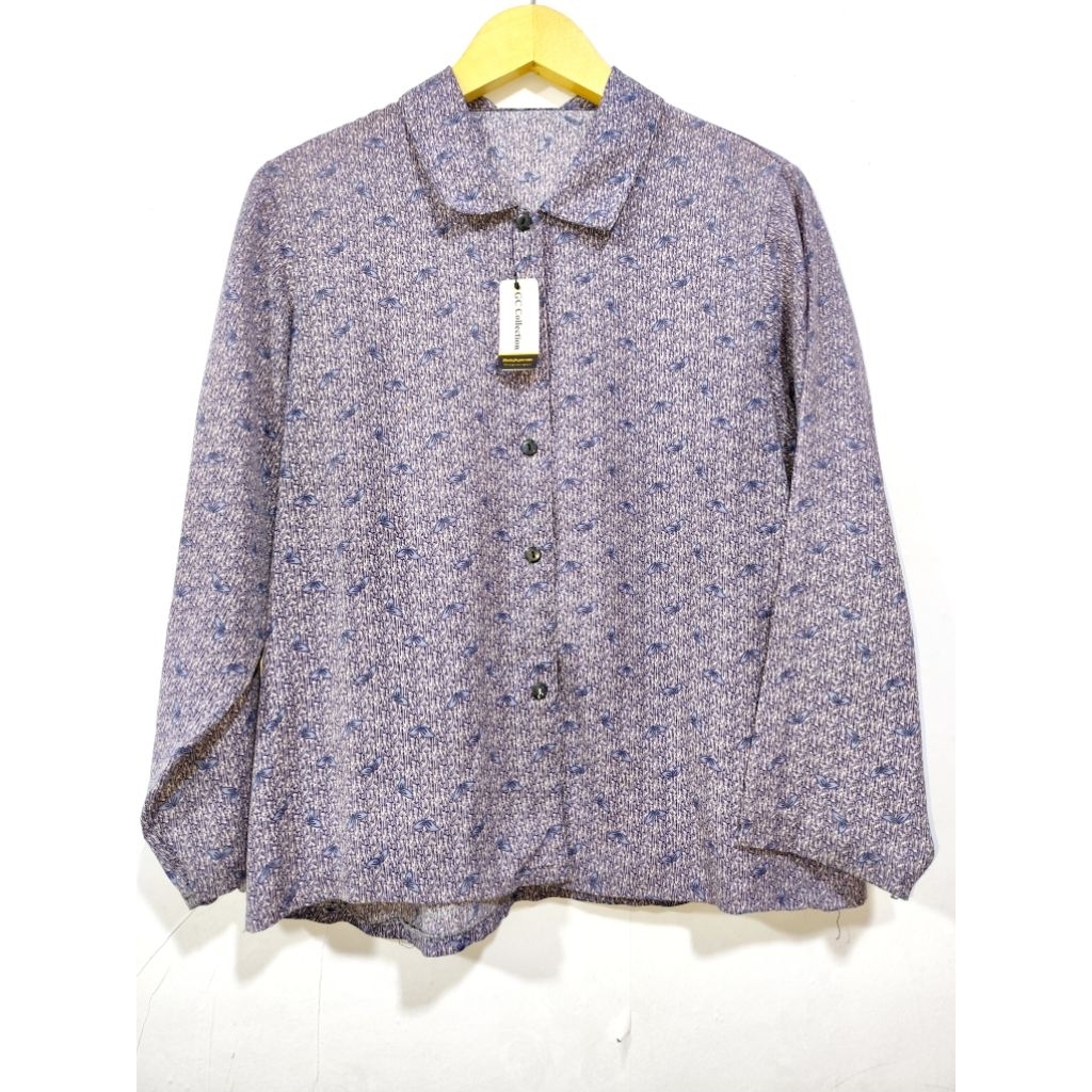 atasan blouse wanita lengan panjang sifon motif bunga