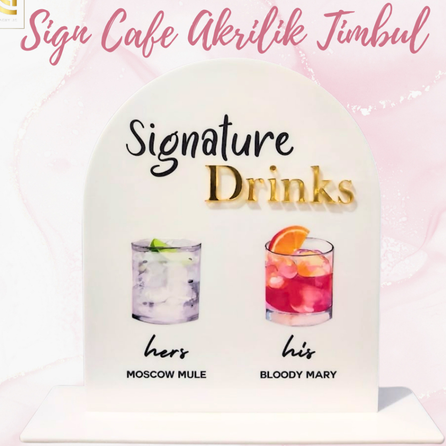 Sign Cafe Akrilik Timbul Custom UV Printing/ Papan Menu Cafe Akrilik Print/ Stand Menu Print Akrilik
